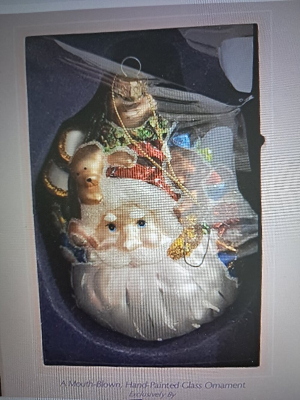 Peggy Abrams Hand Blown, Hand Painted Glass Ornament Santa Face